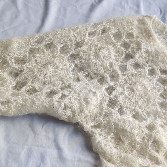 Cream Dainty Mandala Knit Mohair Textured Scoopneck Sweater L - Picture 8 of 13